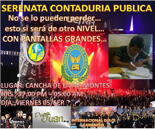 Afiche invitación a serenata de Contaduría Pública UMSA